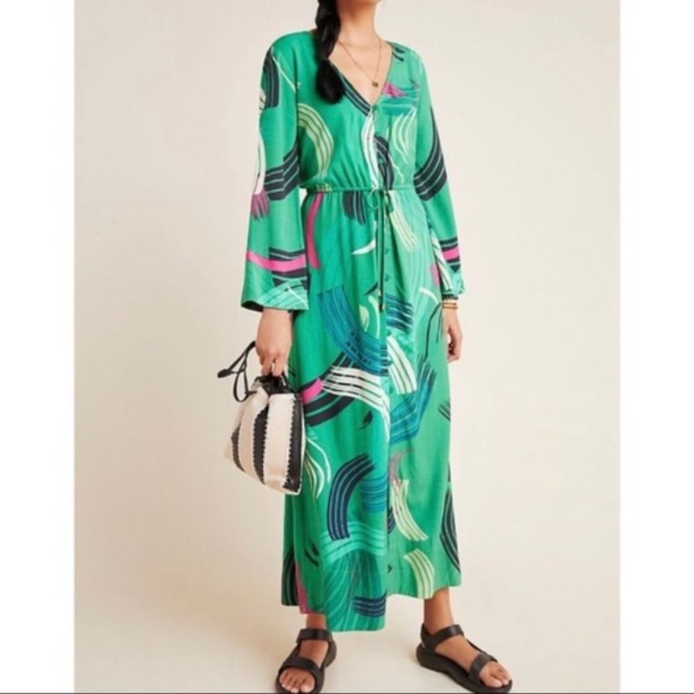 LIKE NEW Anthropologie The Odells Paloma Julia Paint-Swiped MaxI Dress(SP) - Picture 6 of 12
